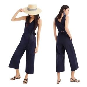 J. Crew Navy Sleeveless Wide-Leg Wrap Jumpsuit